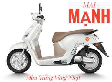 Xe máy điện Yadea Osta màu trắng vàng nhạt chính hãng tại Mai Mạnh Tây Ninh.